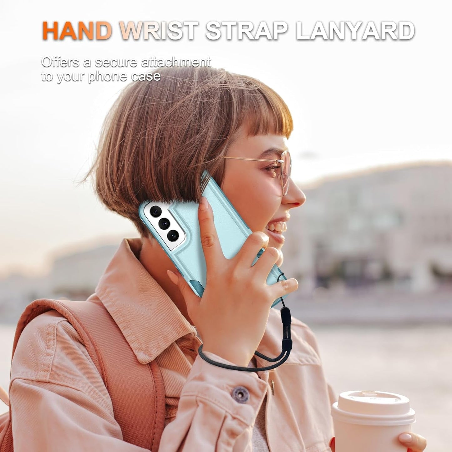 For Samsung Galaxy S22 Case, Full Body Heavy Duty Rugged Shockproof Protective Phone Cover with Lanyard Strap, Tempered Glass Screen Protector and Camera Lens Cover, Mint Green