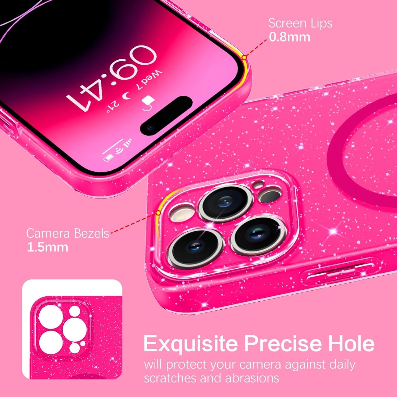 BENTOBEN Iphone 14 Pro Max Case, Phone Case Iphone14 Pro Max Magnetic Case Compatible with Magsafe Glitter Sparkle Shockproof Anti-Scratch Protective Case for Iphone 14 Pro Max 6.7’’ Hot Pink  BENTOBEN   