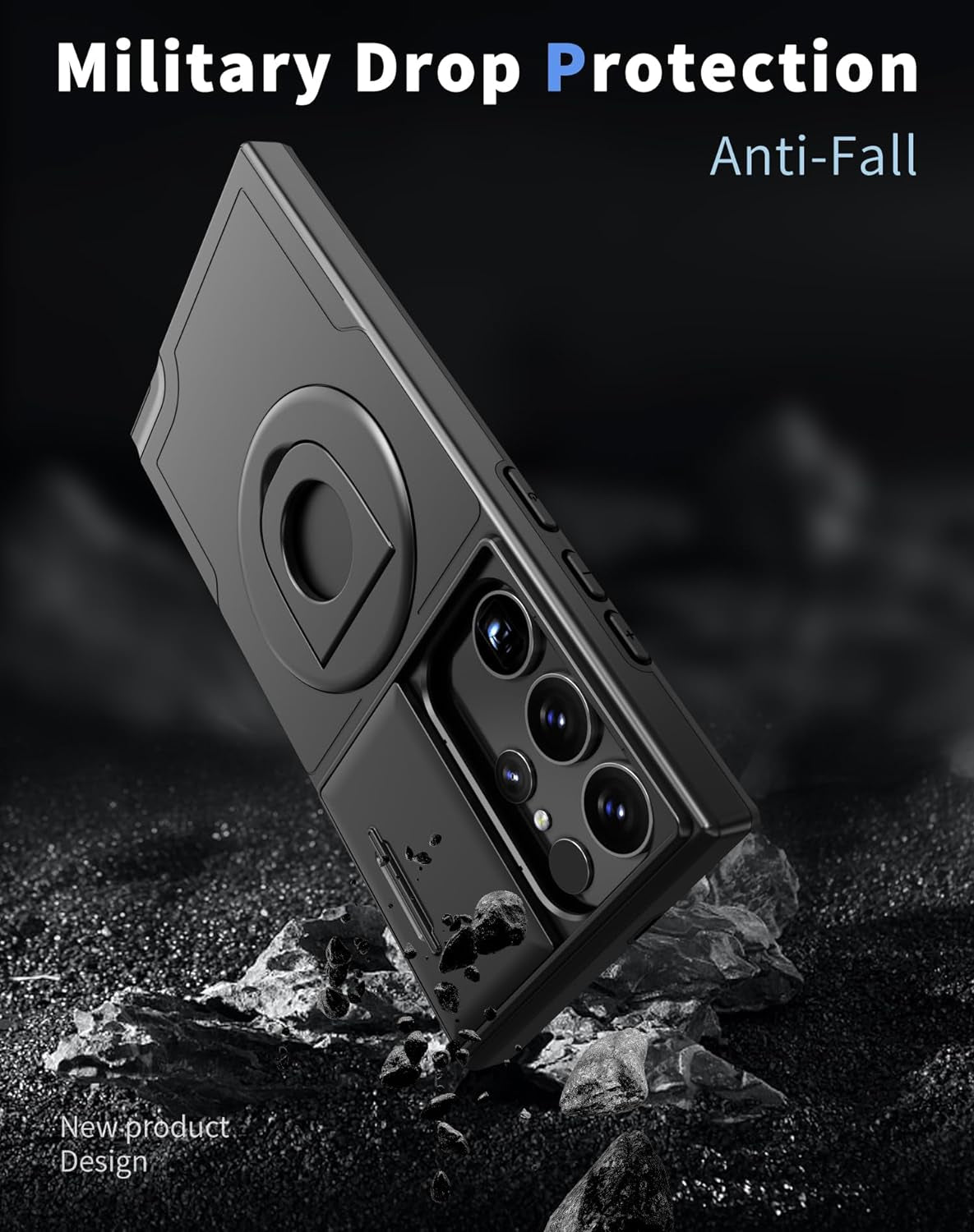 For Samsung Galaxy S22 Ultra Mag-Safe Kickstand Case with Slide Camera Cover,Slim Shockproof Military Heavy Duty Anti-Drop Full Body Protection,360 Rotating Stand Magnetic Phone Case(Black)