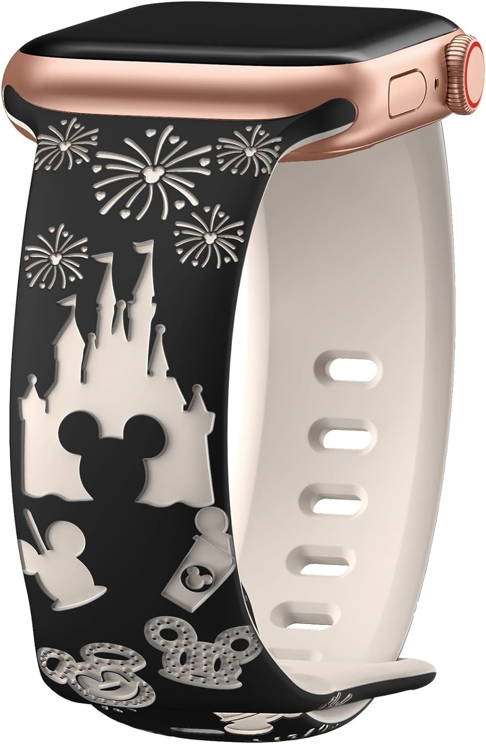 Cartoon Engraved Band Compatible with Apple Watch Bands 40Mm 38Mm 44Mm 45Mm 41Mm 42Mm 49Mm Women, Two-Tone Cute Soft Silicone Sport Strap for Iwatch Series 9/8/SE/7/6/5/4/3/2/1