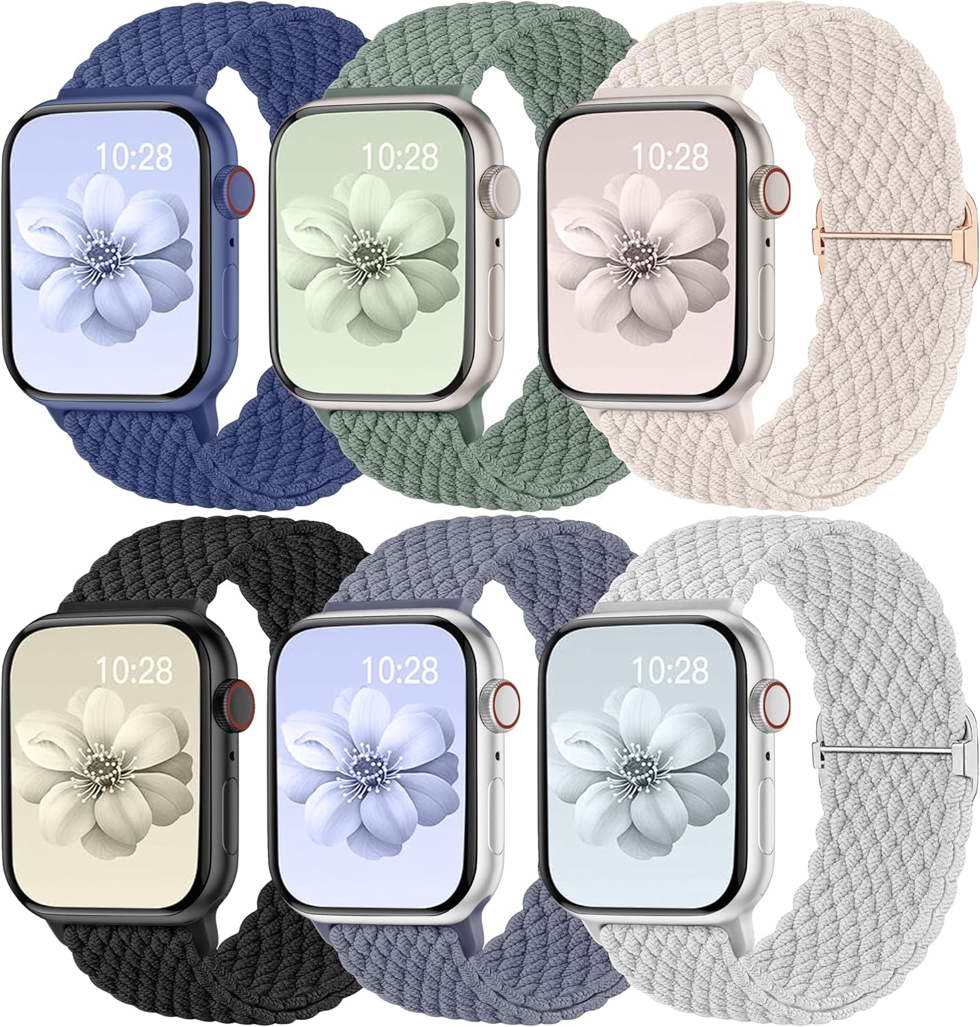 6 Pack Braided Stretchy Bands Compatible with Apple Watch Band 38Mm 40Mm 41Mm 42Mm 44Mm 45Mm 49Mm Women Men, Adjustable Soft Nylon Strap for Iwatch Series 9 8 7 6 5 4 3 2 1 SE Ultra/Ultra 2