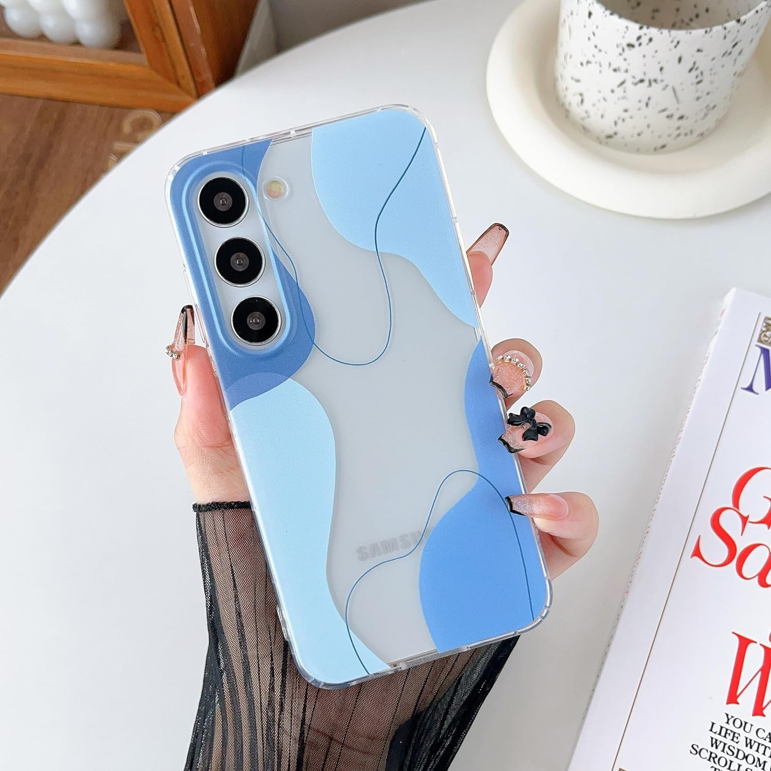 DEFBSC Compatible with Samsung Galaxy S22 Case, Soft Shaped Art Design with Built-In Bumper Protective Phone Case, Cute Slim TPU Cover Designed for Samsung Galaxy S22 Case,Blue