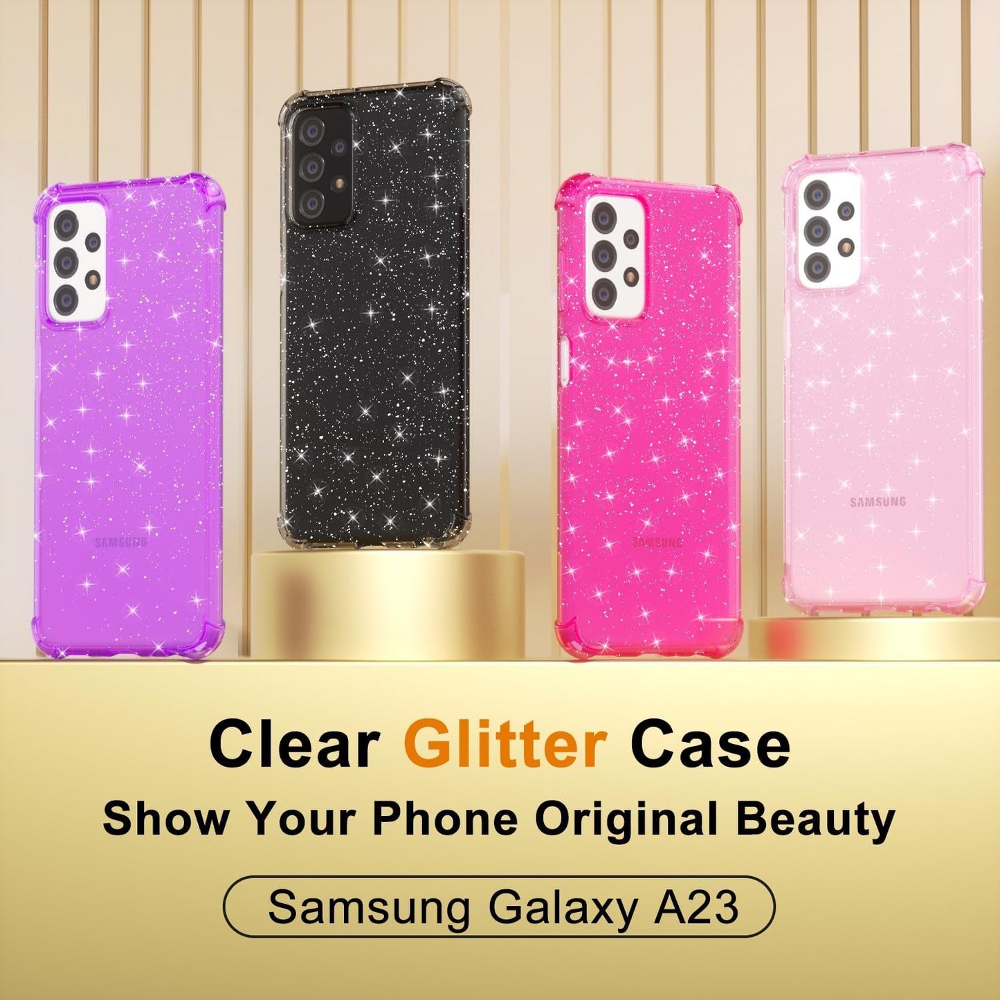 For Samsung Galaxy A53 5G Phone Case Clear Glitter, Cute Sparkle Bling Sparkly Shiny Cover for Women Aesthetic Design, Transparent Thin Slim Flexible Soft TPU, Non-Yellowing, Clear