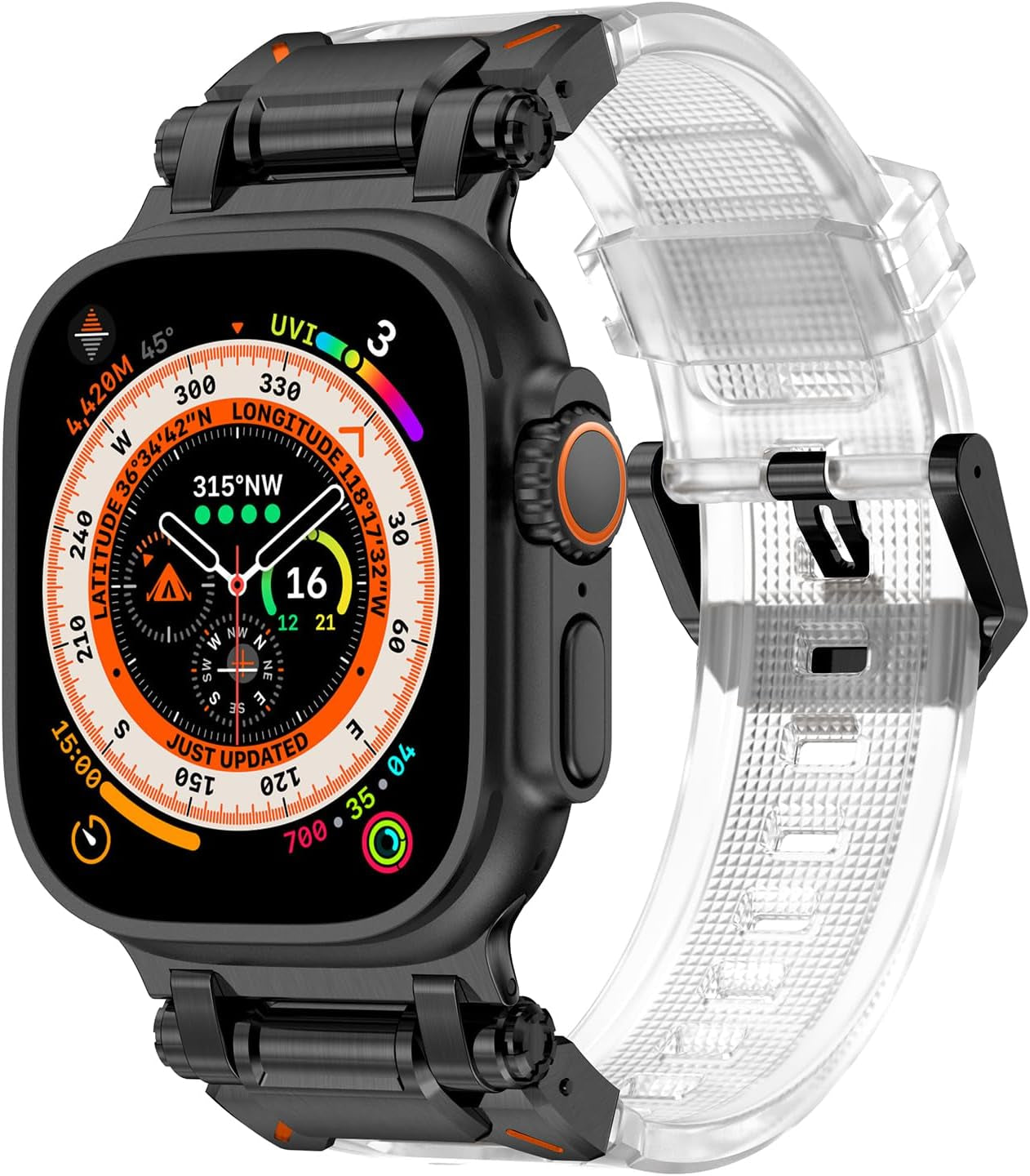 FULLIFE for Apple Watch Band for Apple Watch Ultra Band Apple Watch Ultra 2 49Mm for Men, Silicone Rubber Bands for Series 9/8/SE2/7/6/SE/5/4/3/2/1 45Mm 44Mm 42Mm Stainless Steel Metal Connector Band