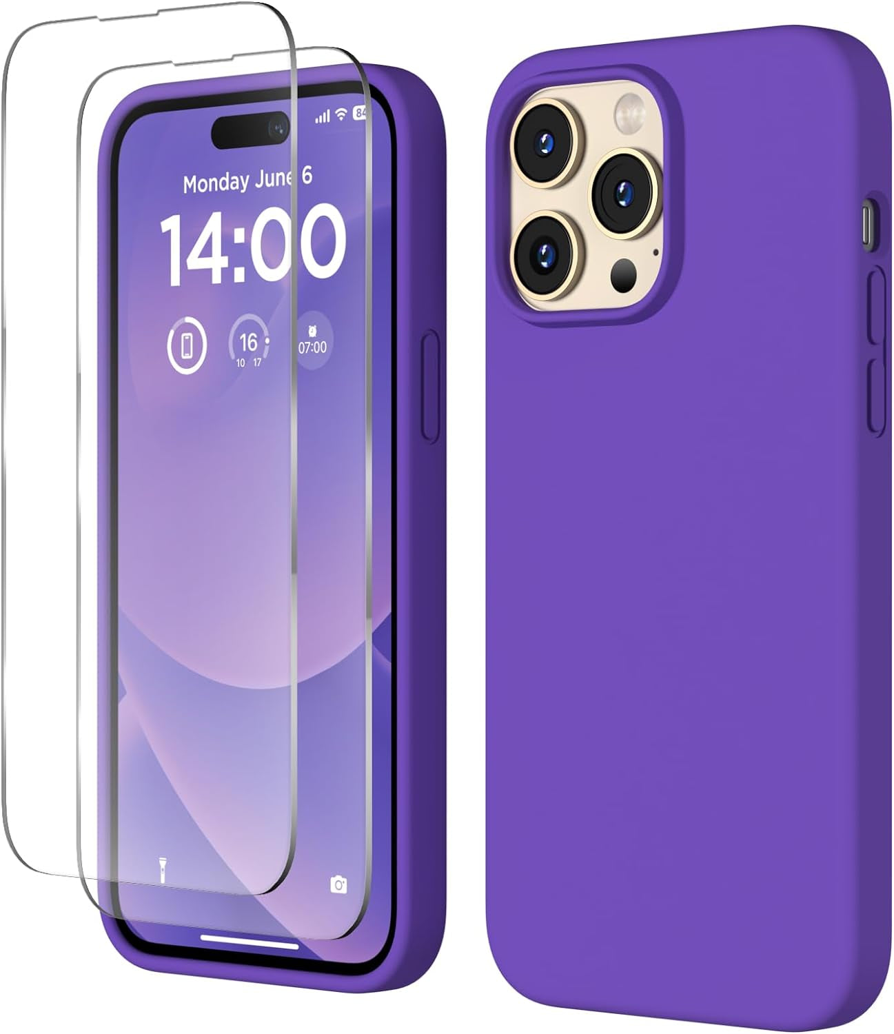 COFFKER Designed for Iphone 14 Pro Max Case, Liquid Silicone Case [2X Screen Protectors], Shockproof Slim Thin Protective Phone Case with Soft Anti-Scratch Microfiber Lining, 6.7 Inch, Calke Green  COFFKER   