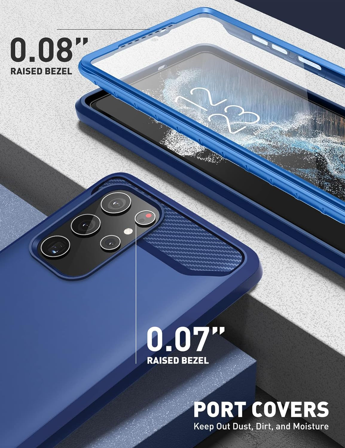 Clayco Xenon Case for Samsung Galaxy S22 Ultra 5G, [Built-In Screen Protector] Full-Body Rugged Cover Compatible with Fingerprint Reader, 6.8 Inch 2022 Release (Blue)