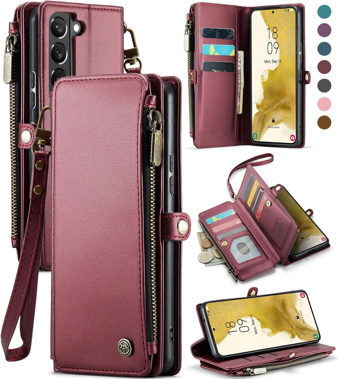 Defencase for Galaxy S22 plus Case, 【RFID Blocking】 for Samsung Galaxy S22 plus Case Wallet for Women Men with Card Holder, Zipper Strap Magnetic Flip PU Leather Phone Case for Samsung S22 Plus, Black