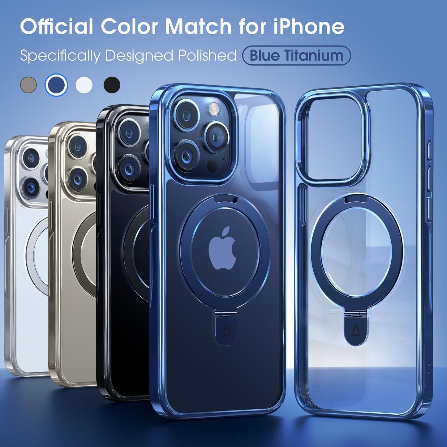 Alphex Titanium Magnetic Stand Case for Iphone 15 Pro, A-Blue Titanium, 3X Military Grade Protection, Shockproof Slim Phone Ring Cover, 6.1 Inch  Alphex   