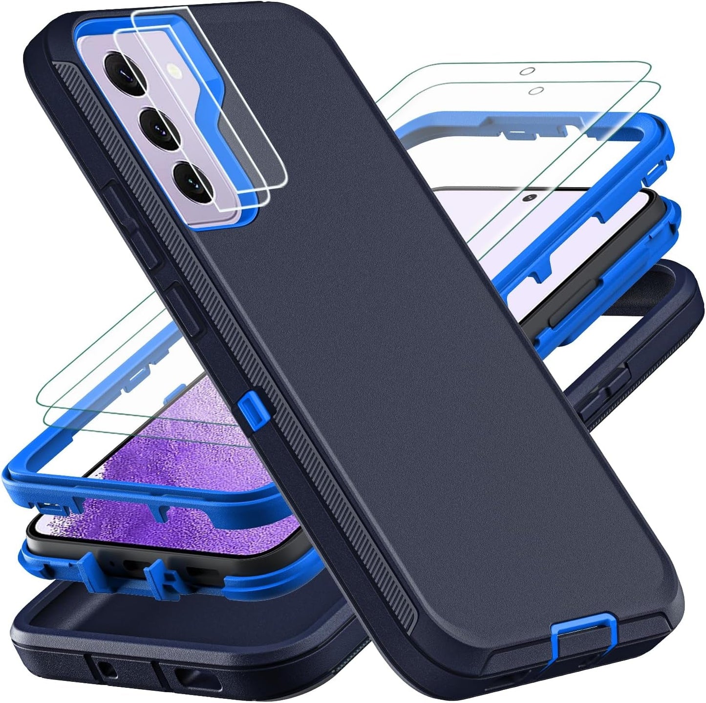 For Samsung Galaxy S22 Case, with 2Pcs [Self Healing Flexible TPU Screen Protector & Camera Lens Protector] Military Grade 3 in 1 Heavy Duty Case for Galaxy S22 5G 6.1 Inch (Purple/Pink)