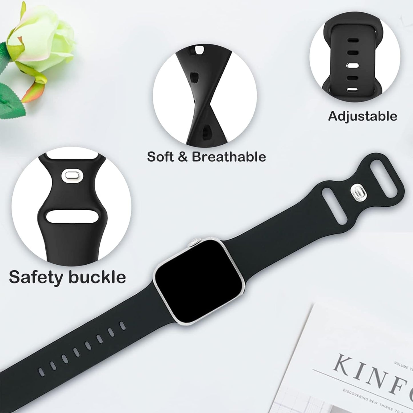 Bands Compatible with Apple Watch Band 45Mm 44Mm 42Mm 49Mm 38Mm 40Mm 41Mm for Women Men, Soft Silicone Sport Replacement Strap Wristband for Iwatch Series 8 SE 7 6 5 4 3 2 1, 8 Pack