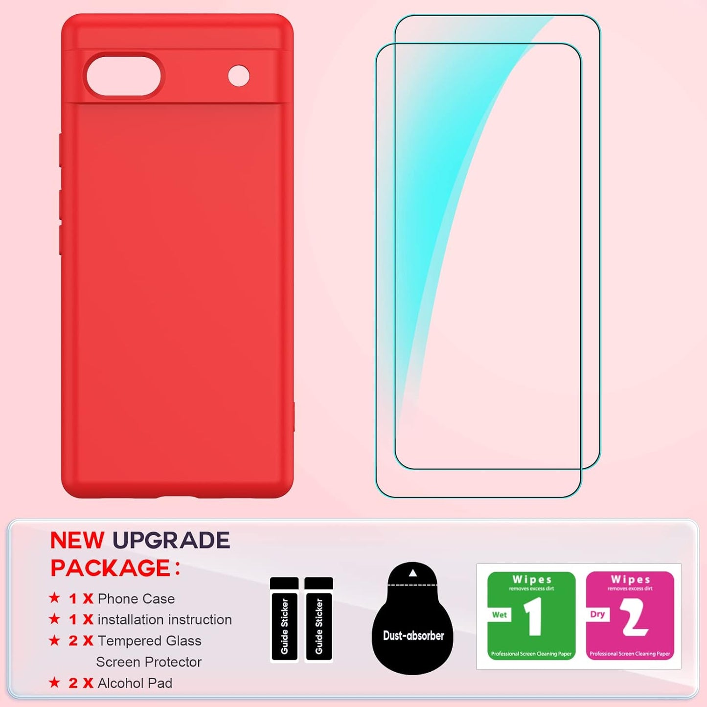 Leyi for Pixel 6A 5G Case: Google Pixel 6A Case with [2 Pack] Tempered Glass Screen Protector Liquid Silicone Soft Microfiber Liner Cover Case Pixel 6A, Red  LeYi   