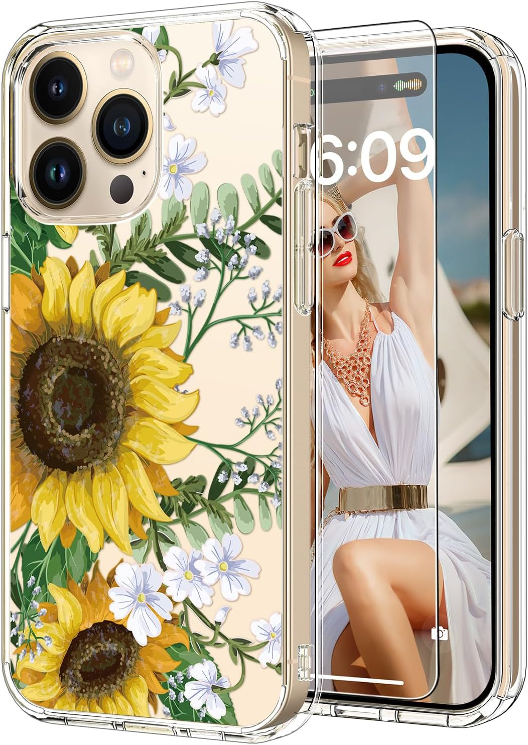 ICEDIO for Iphone 15 Pro Case with Screen Protector-Clear with Fashionable Trendy Patterns-Designed for Girls Women-Slim Fit Cover-Protective Phone Case 6.1" Cute Blooming Pink Floral  ICEDIO   