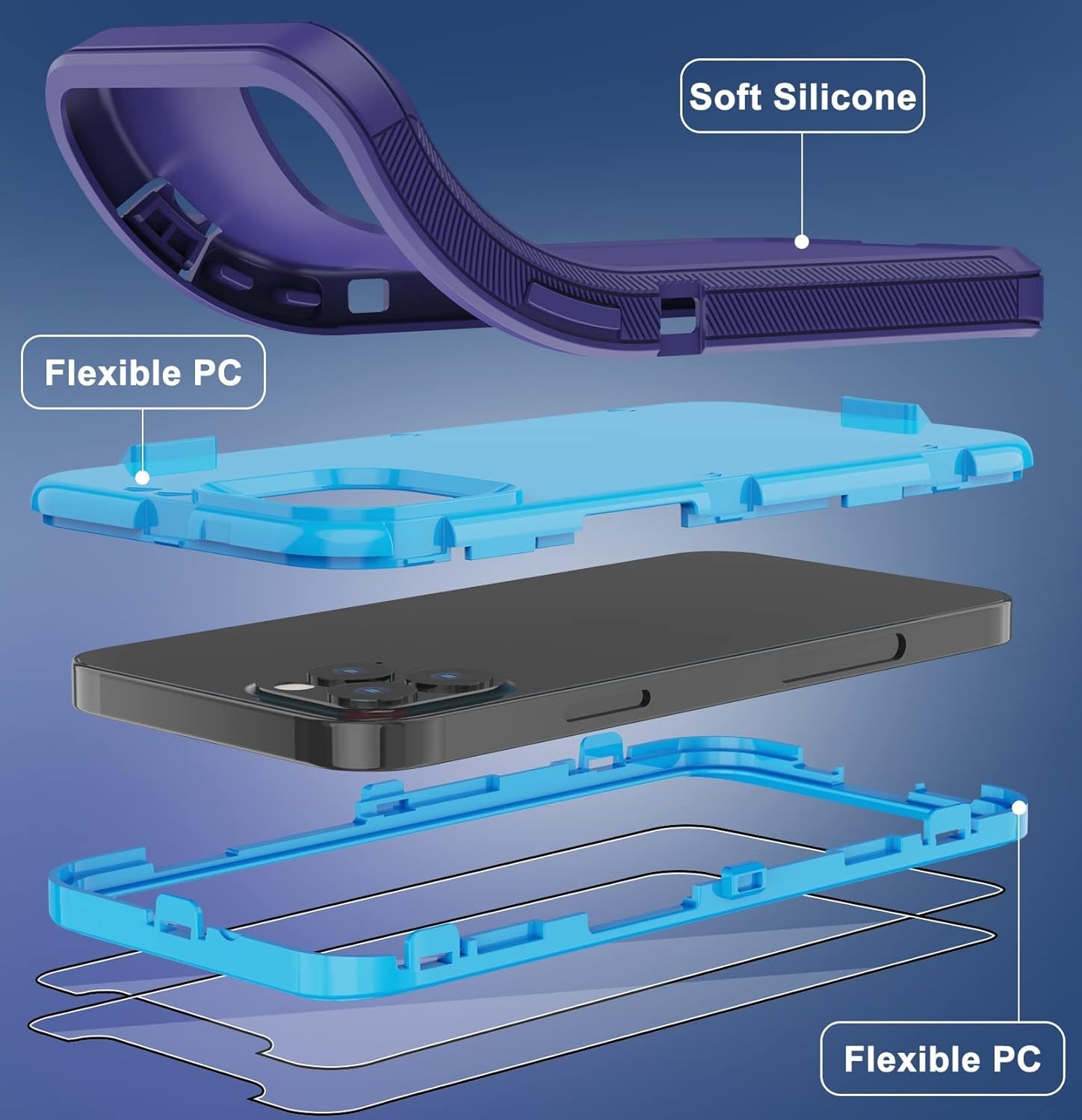 Annymall for Iphone 14 Pro Case with 2 Screen Protector, Heavy Duty Drop Protection Shockproof Full Body 3-Layer Military Rugged Durable Protective Cover for Apple Iphone 14 Pro 6.1" (Blue/Dark)  Annymall   