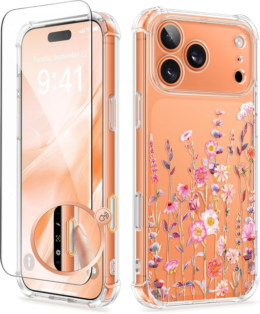 GVIEWIN for Iphone 17 Pro Max Case, [Upgraded Full Camera Protection][Not Yellowing][Screen Protector] Shockproof Protective Clear Floral Phone Case for Iphone 17 Pro Max 6.9'' (Floratopia/Colorful)