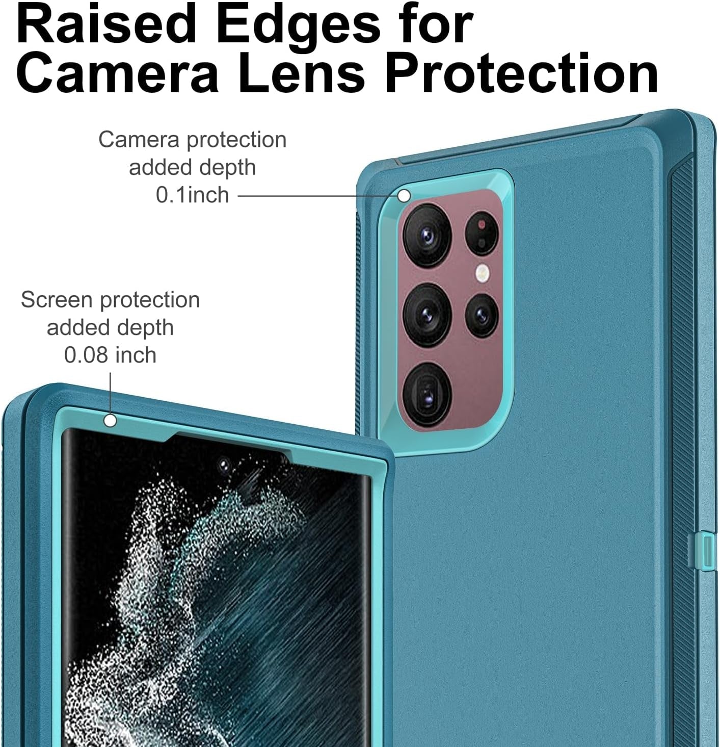 For Samsung Galaxy S22 Ultra Case, S22 Ultra Case with Self Healing Flexible TPU Screen Protector [2 Pack], 3 in 1 Shockproof Heavy Duty Case for Samsung S22 Ultra 5G (Blue/Turquoise)