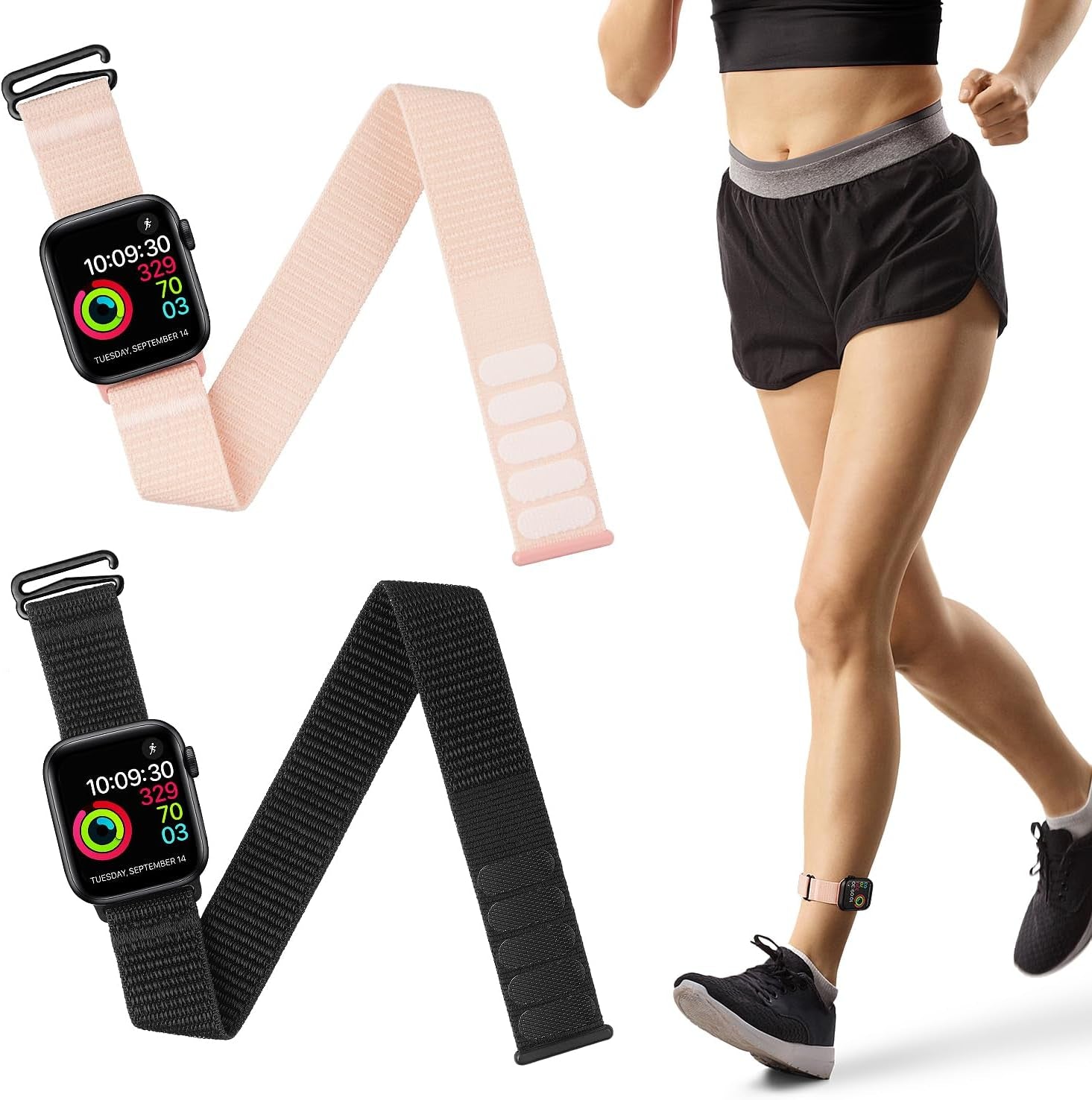 2 Pack Ankle Band Compatible with Apple Watch 49Mm 45Mm 44Mm 42Mm 41Mm 40Mm 38Mm, Lightweight and Breathable Nylon Armband for Women and Men, Sport Ankle Strap for Iwatch SE Ultra Series 9 8 7 6 5 4 3 2 1