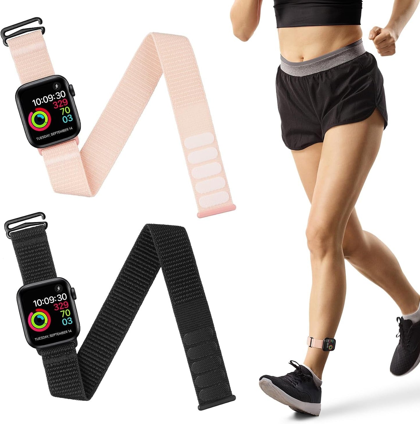 2 Pack Ankle Band Compatible with Apple Watch 49Mm 45Mm 44Mm 42Mm 41Mm 40Mm 38Mm, Lightweight and Breathable Nylon Armband for Women and Men, Sport Ankle Strap for Iwatch SE Ultra Series 9 8 7 6 5 4 3 2 1
