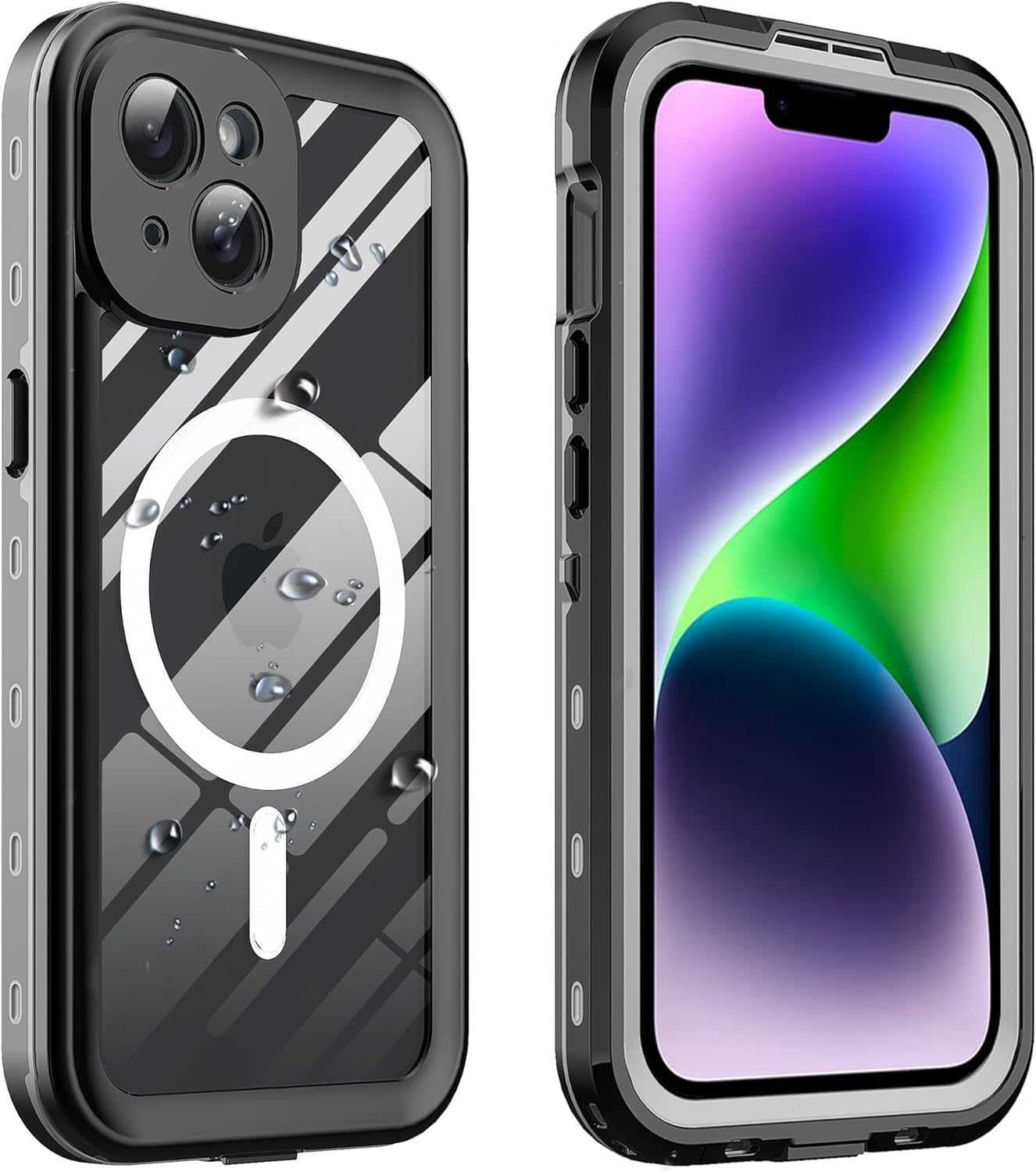 Ezanmull Iphone 14 Pro Waterproof Case, with Built-In Screen Protector Dustproof Shockproof Dropproof Case, Rugged Full Body Underwater Protective Cover for Iphone 14 Pro 6.1" - Clear/Black  Ezanmull   