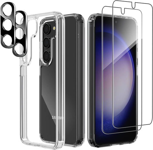 5-In-1 for Samsung Galaxy S23 plus Case Clear, [Anti-Yellowing] with 2Pcs [Soft Screen Protector + Camera Protectors][Military Grade Shockproof] Slim Thin S23 plus Case 6.6" (Clear)…