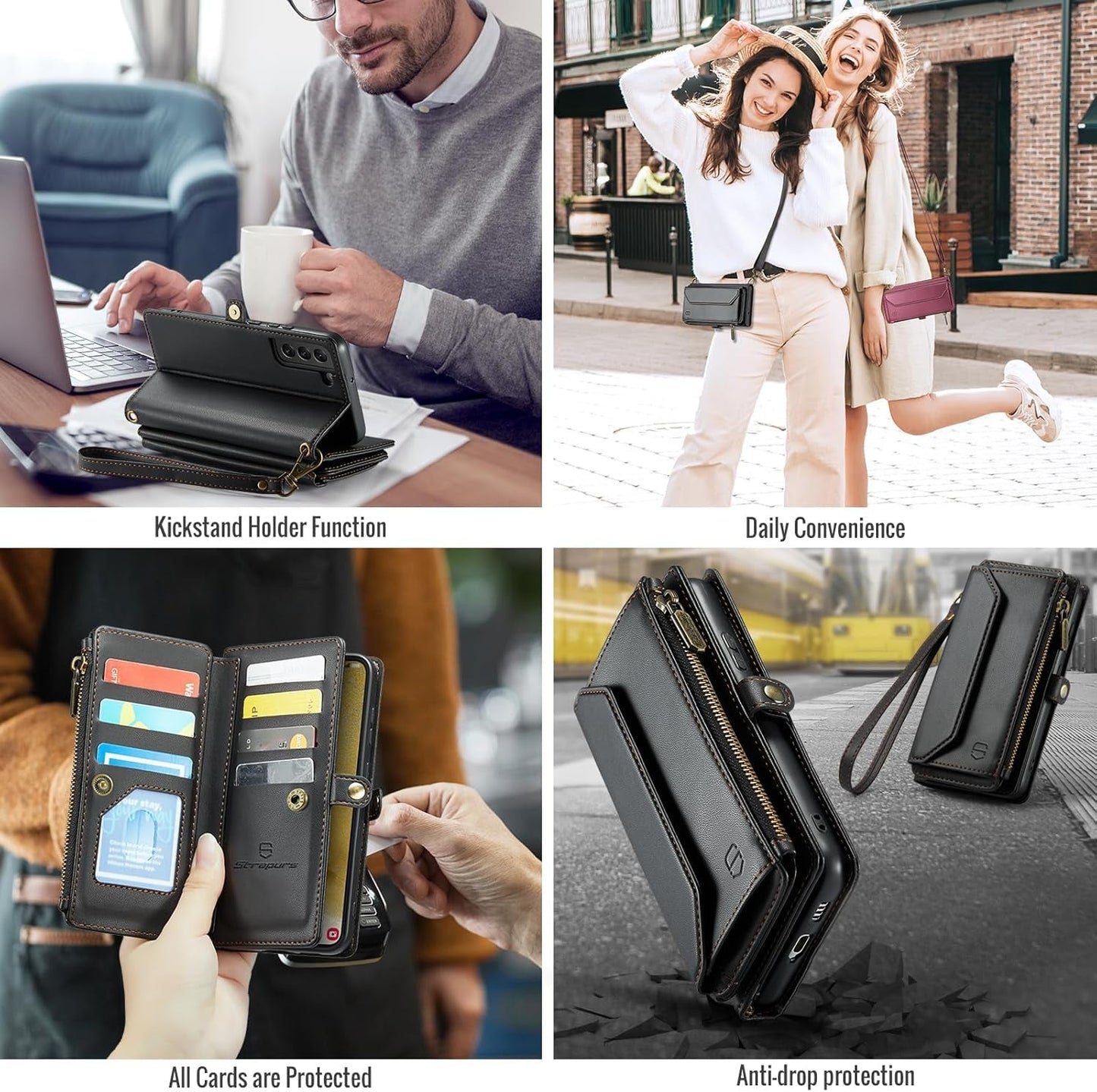 Crossbody for Samsung Galaxy S22 plus Case Wallet【Rfid Blocking】 with 10-Card Holder Zipper Bills Slot, PU Leather Magnetic Shoulder Strap for Galaxy S22 plus 5G Phone Case for Women,Black