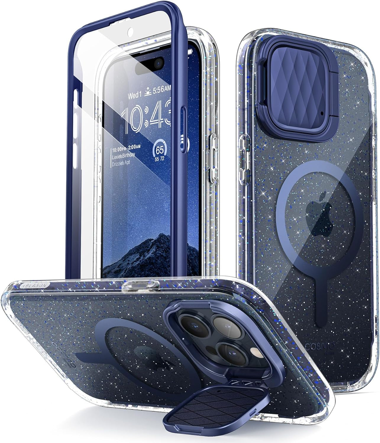 I-Blason for Iphone 15 Pro Case with Stand, [Magsafe Compatible] [Camera Cover Stand] [Built-In Screen Protector], Slim Stylish Phone Case for Iphone 15 Pro, Cosmag Series, Marble  i-Blason Blueglitter  