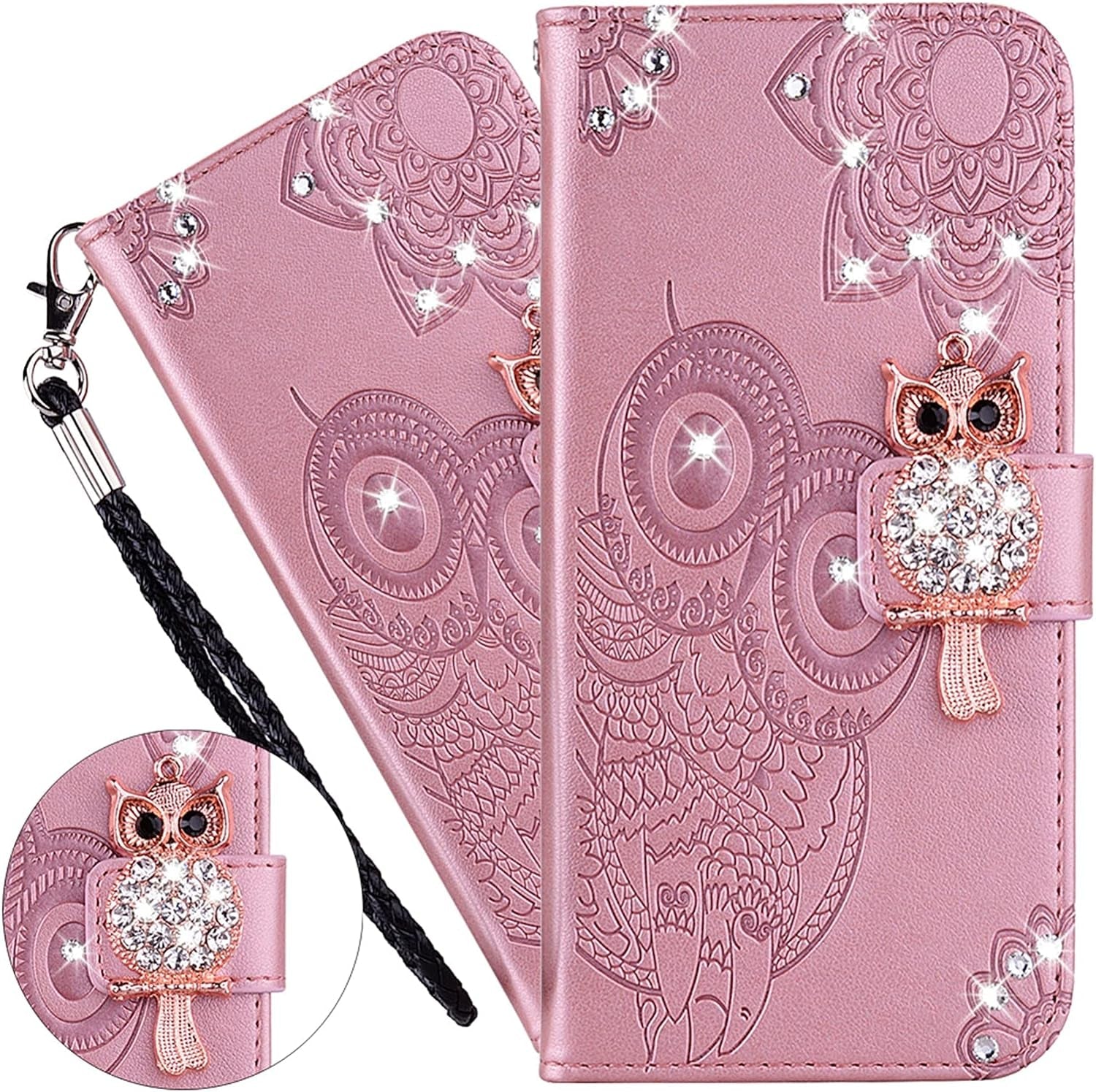 Case Compatible with Samsung Galaxy A53 5G Bling Diamand PU Leather Wallet Phone Case with Wsrist String Full Body Protective Flip Ultra Case for Samsung Galaxy A53 5G Owl Brown YK