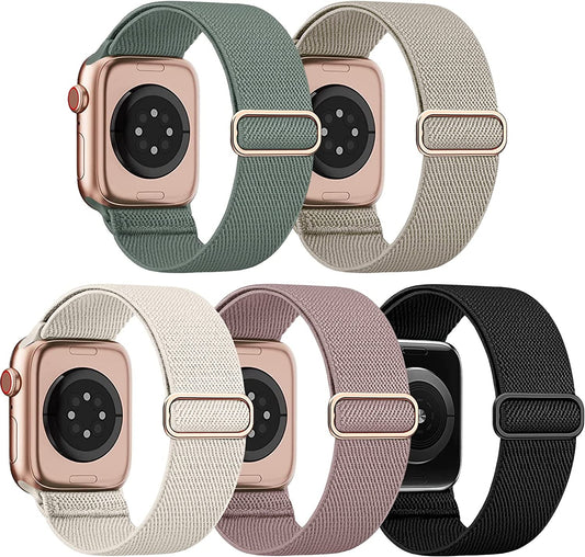 EOMTAM 5 Pack Stretchy Nylon Compatible for Apple Watch Ultra 2/1 Band 38Mm 40Mm 41Mm 42Mm 44Mm 45Mm 49Mm Women Men,Elastic Cloth Sport Wristbands Solo Loop for Iwatch Series 9 8 SE 7 6 5 4 3