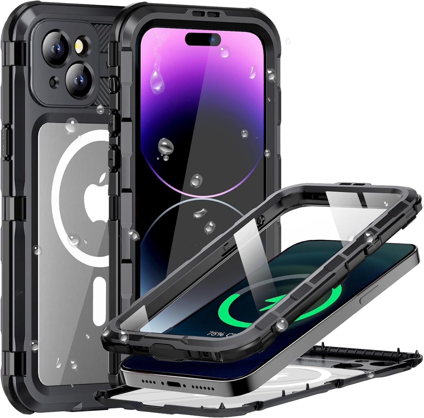 Evcing for Iphone 15 Pro Max Waterproof Case, [IP68 Underwater][Military Dropproof, Shockproof][Compatible with Magsafe][Full Body Metal], Heavy Duty Phone Cover for Iphone 15 Promax, 6.7 Inch (Black)  EVCING   
