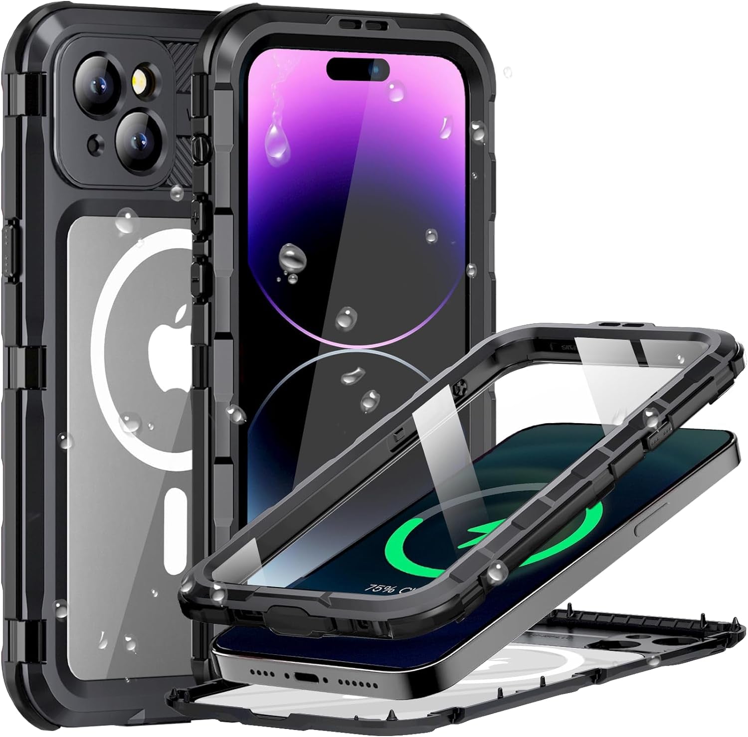 Evcing for Iphone 15 Pro Max Waterproof Case, [IP68 Underwater][Military Dropproof, Shockproof][Compatible with Magsafe][Full Body Metal], Heavy Duty Phone Cover for Iphone 15 Promax, 6.7 Inch (Black)  EVCING   
