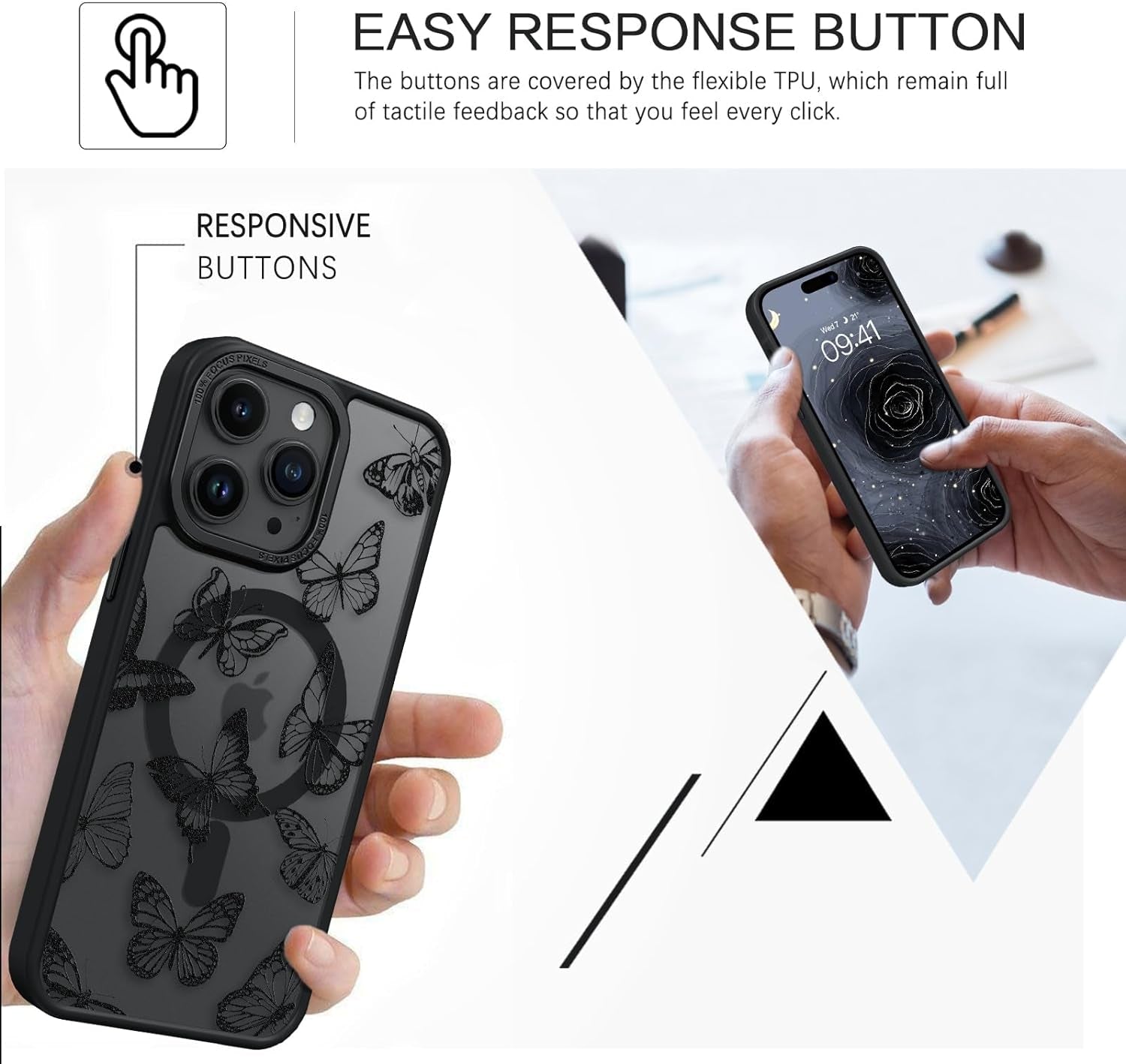 BENTOBEN for Iphone 14 Pro Case,Cute Butterfly Pattern Iphone 14 Pro Magnetic Case [Compatible with Magsafe] Translucent Matte Slim Women Girl Protective Cover Case for Iphone 14 Pro 6.1",Black  BENTOBEN   