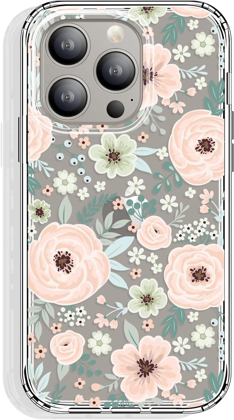 GYZYA for Iphone 15 Pro Case Clear 6.1 Inch with Pattern Design, Protective Slim TPU Cover + Shockproof Bumper for Women and Girls (Blooming Flowers)  GYZYA Flowers010  