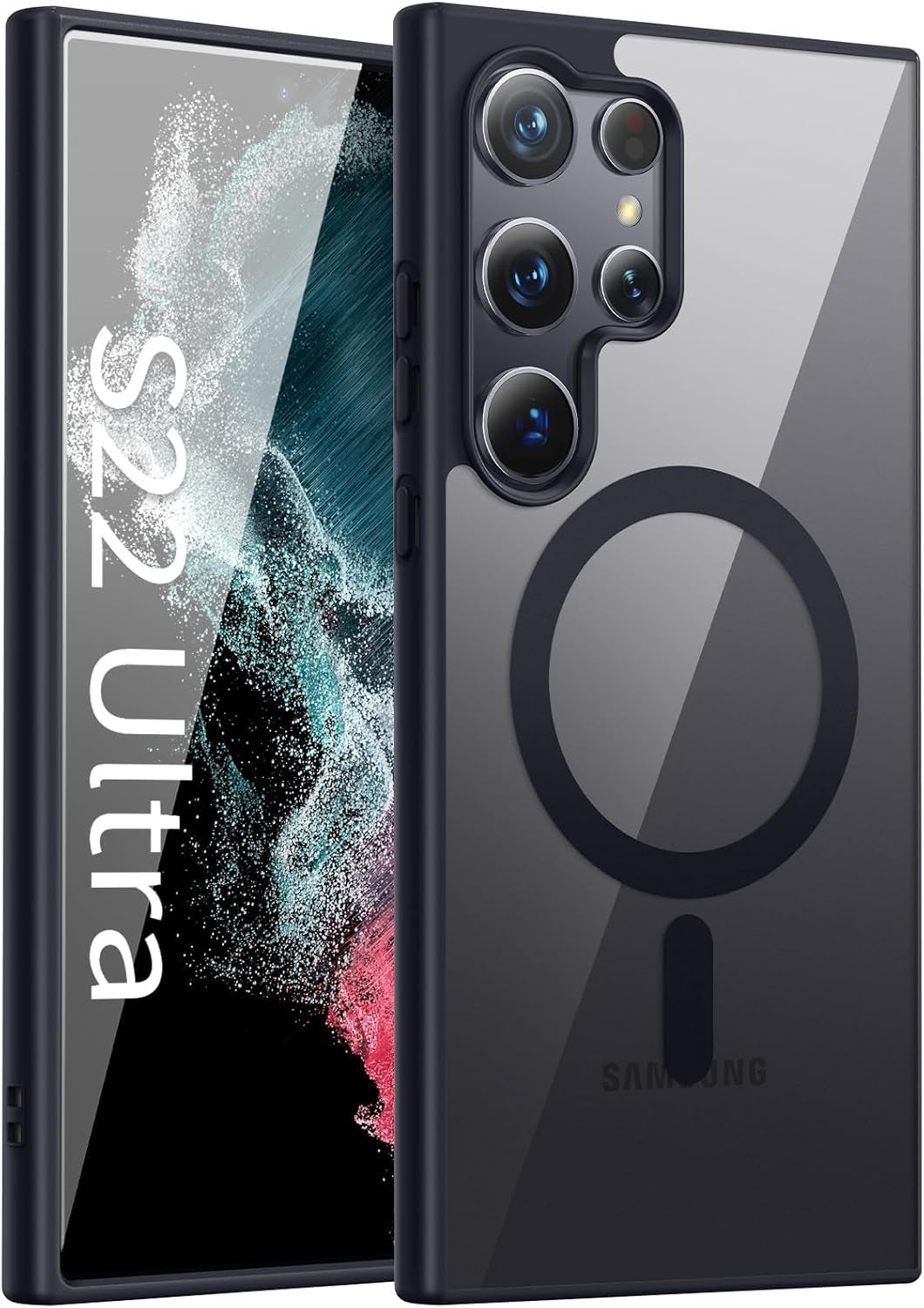 For Samsung Galaxy S22 Ultra Case（Only）.Magnetic Cover for S22 Ultra，Soft Frosted Frame&Hard Clear Back,Shockproof Drop Protection.Compatible with Magsafe 6.8'' (Black)