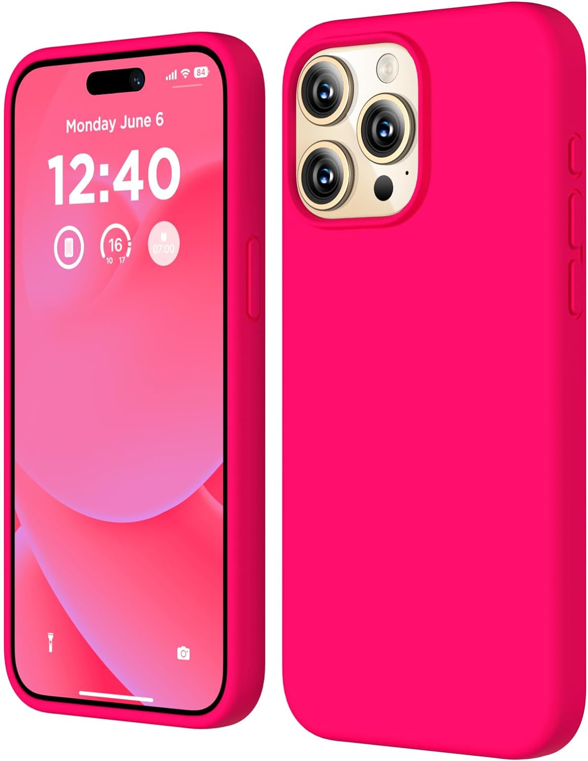 COFFKER Compatible with Iphone 15 Pro Case, Liquid Silicone Case, Full Body Shockproof Protective Cover Slim Thin Phone Case with Soft Anti-Scratch Microfiber Lining, 6.1 Inch-Orange  COFFKER Neon Pink  