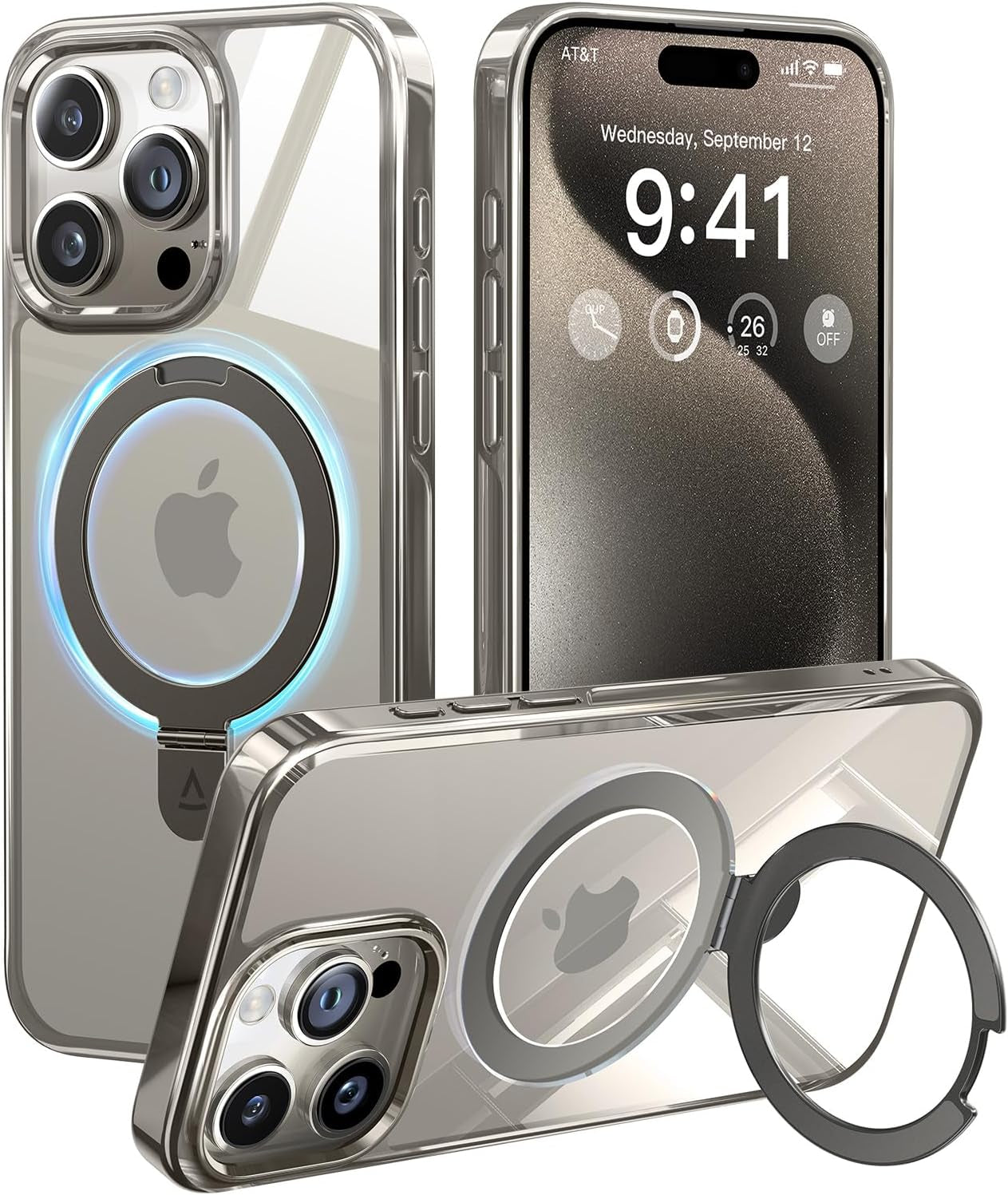 Alphex Invisible Stand Magnetic for Iphone 15 Pro Max Case, Compatible with Magsafe, Official Match for Iphone, 12FT Military Grade Shockproof Phone Cover 6.7 Inch, Natural Titanium, Gray  Alphex   