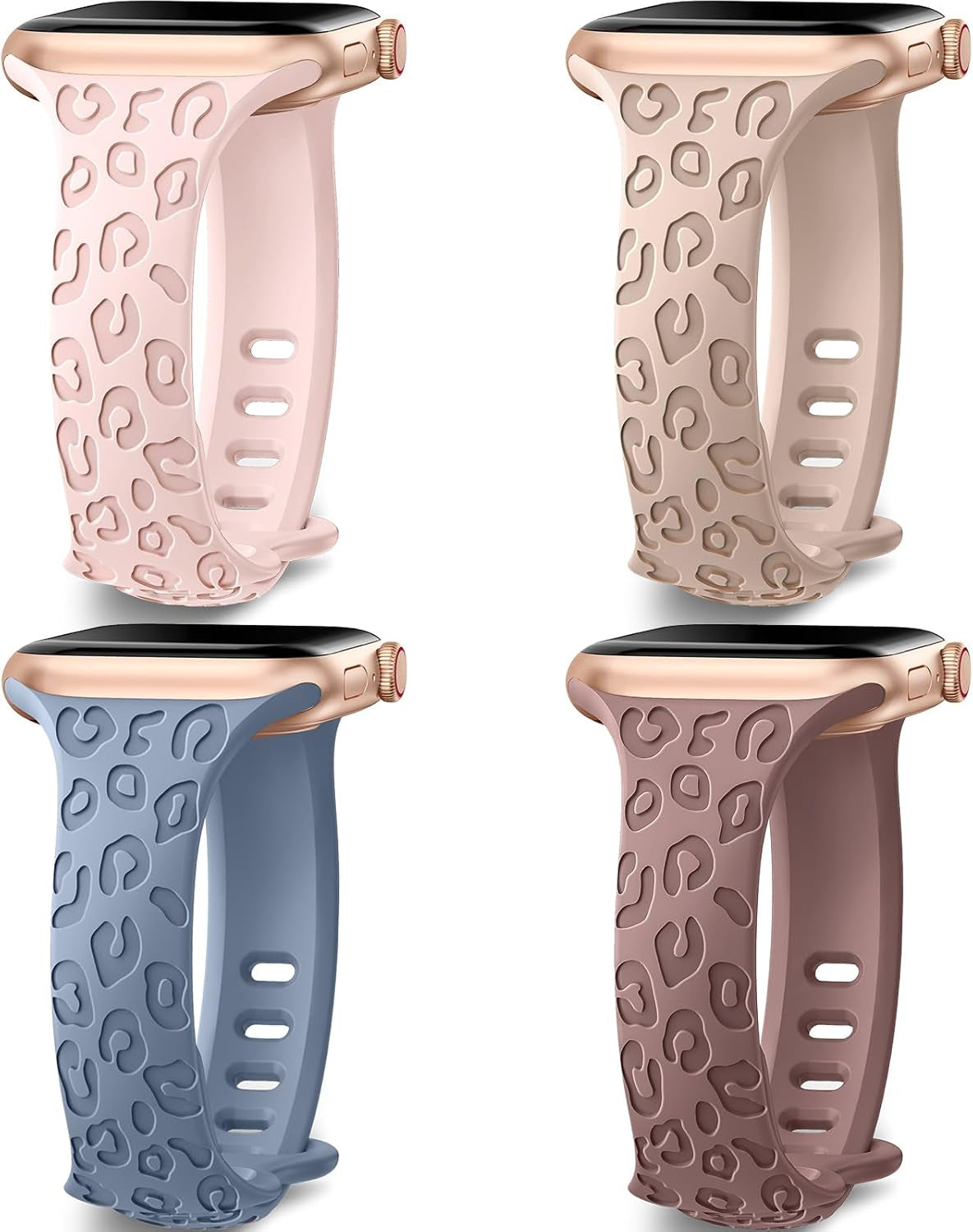 4-Pack Leopard Engraved Band Compatible with Apple Watch Bands 38Mm 40Mm 41Mm 44Mm 45Mm 42Mm Women, Thin Slim Sport Wristbands for Iwatch Ultra/Ultra 2 Series 9 8 7 6 5 4 3 2 1 SE