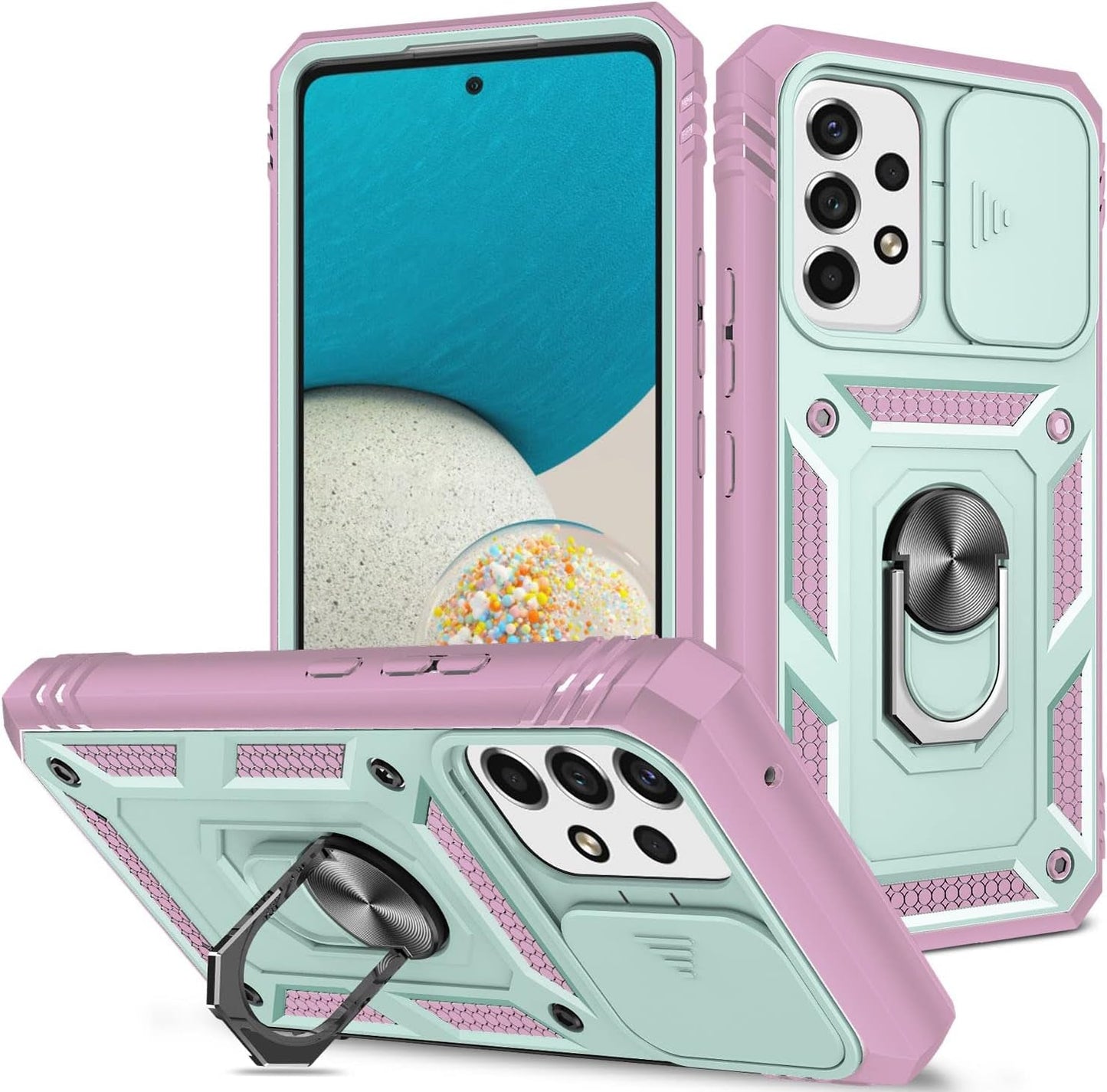 Case for Galaxy A53 5G, Camera Cover Phone Case with Rotation Ring Stand for Samsung Galaxy A53 5G - Green