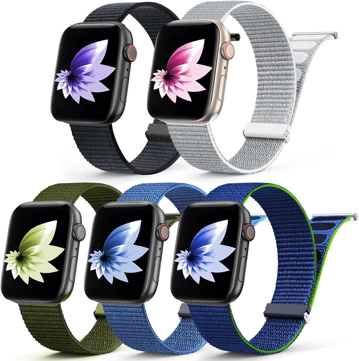 5 Pack Nylon Sport Loop Band Compatible with Apple Watch Bands 38Mm 40Mm 41Mm 42Mm 44Mm 45Mm 49Mm,Adjustable Braided Wristband Stretchy Strap for Iwatch Serie 9 Ultra SE2 SE 8 7 6 5 4 3 2 1 Gray Men