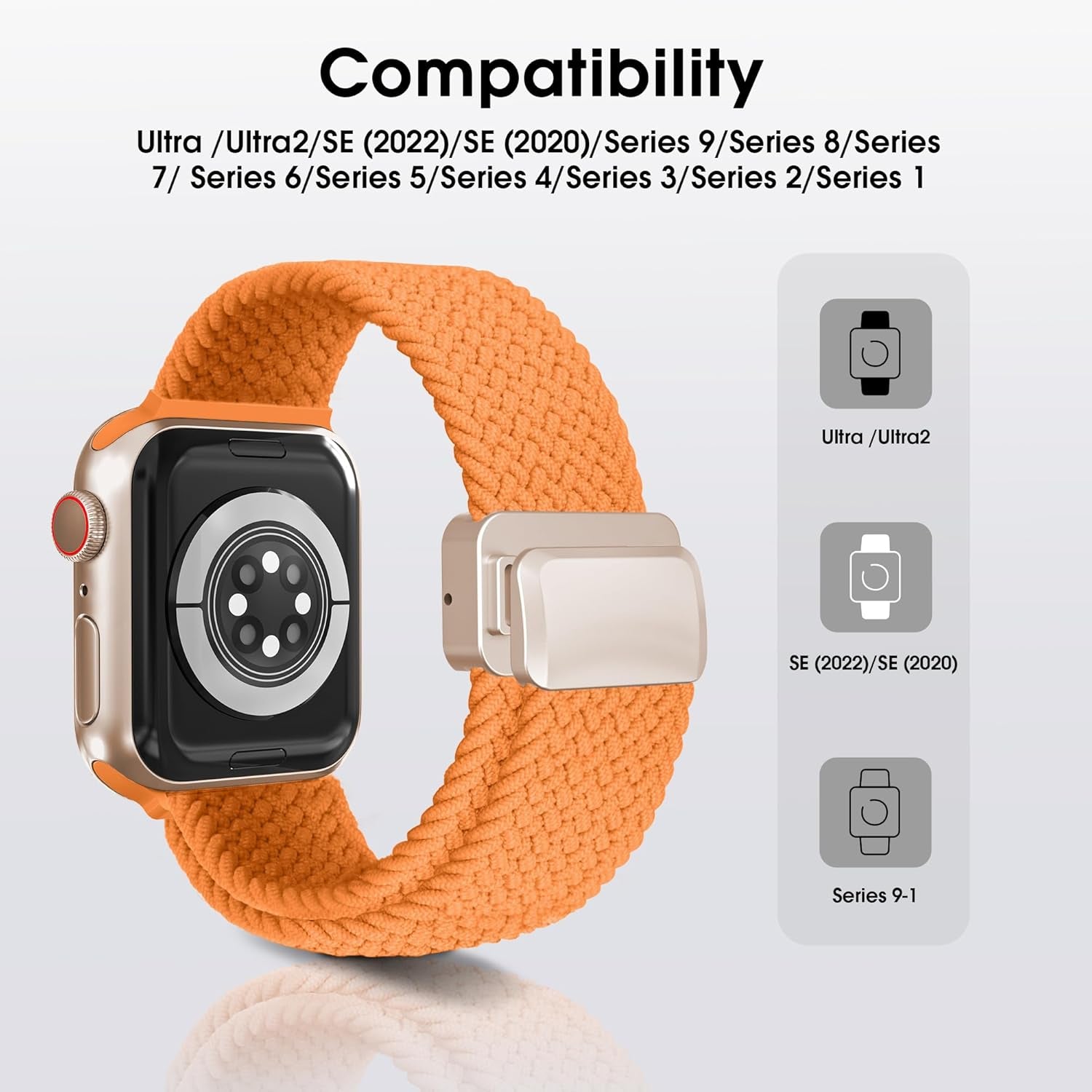 Arae 2 Pack Magnetic Stretchy Watch Band Compatible for Apple Watch Band 38Mm 40Mm 41Mm,Comfortable Straps Wristbands for Iwatch Series 9 8 7 6 5 4 SE 3 2 1 Ultra 1 2 Women Men,Starlight+Orange