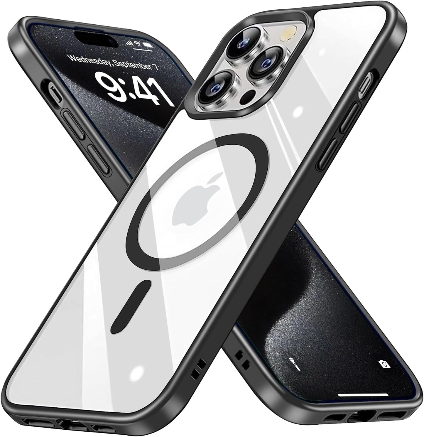 BAICHUANG Clear Magnetic for Iphone 15 Pro Case, Compatible with Magsafe, [Not Yellowing] [Military Grade Protection] Slim Transparent Silicone Anti-Scratch Shockproof Phone Case, Black  BAICHUANG   