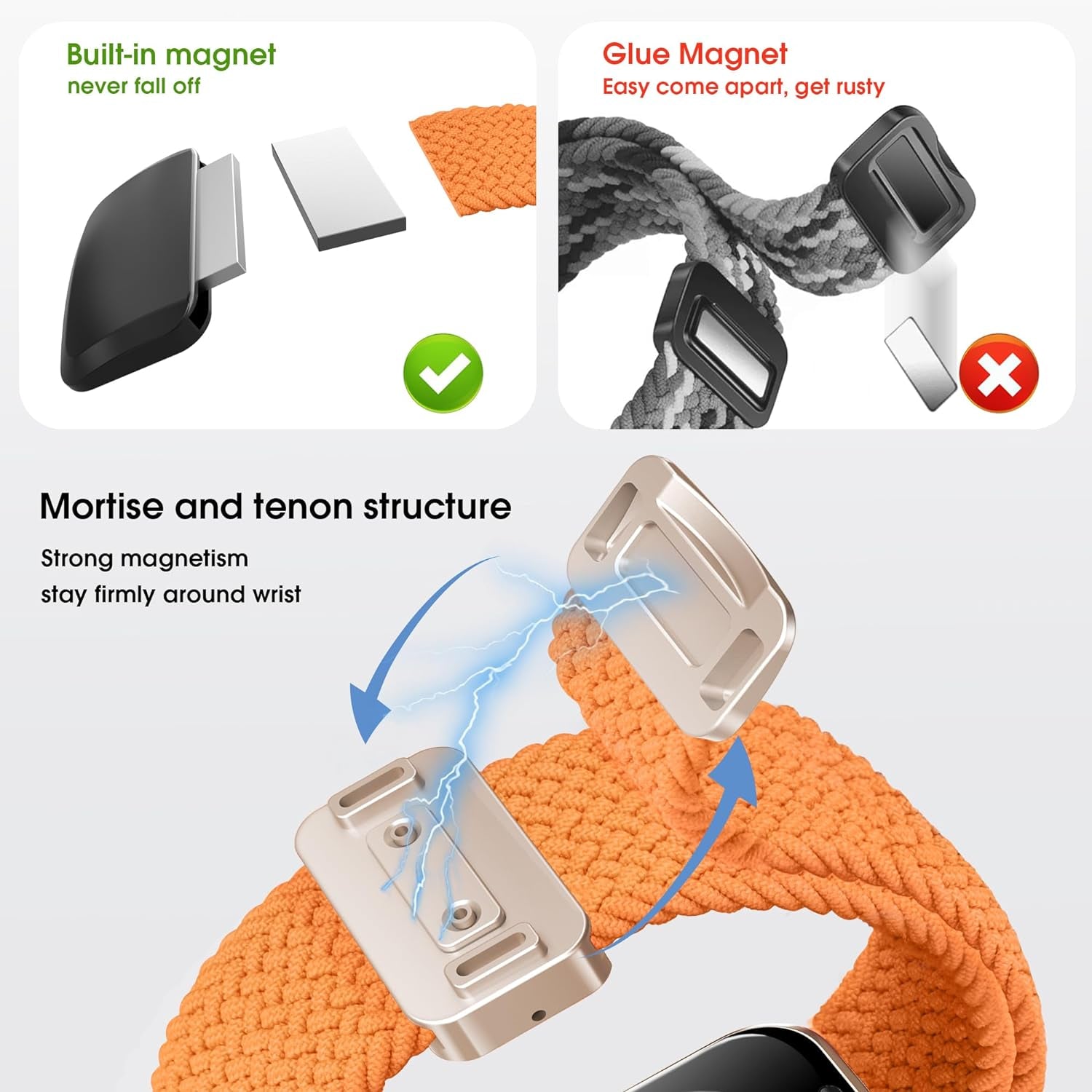 Arae 2 Pack Magnetic Stretchy Watch Band Compatible for Apple Watch Band 38Mm 40Mm 41Mm,Comfortable Straps Wristbands for Iwatch Series 9 8 7 6 5 4 SE 3 2 1 Ultra 1 2 Women Men,Starlight+Orange