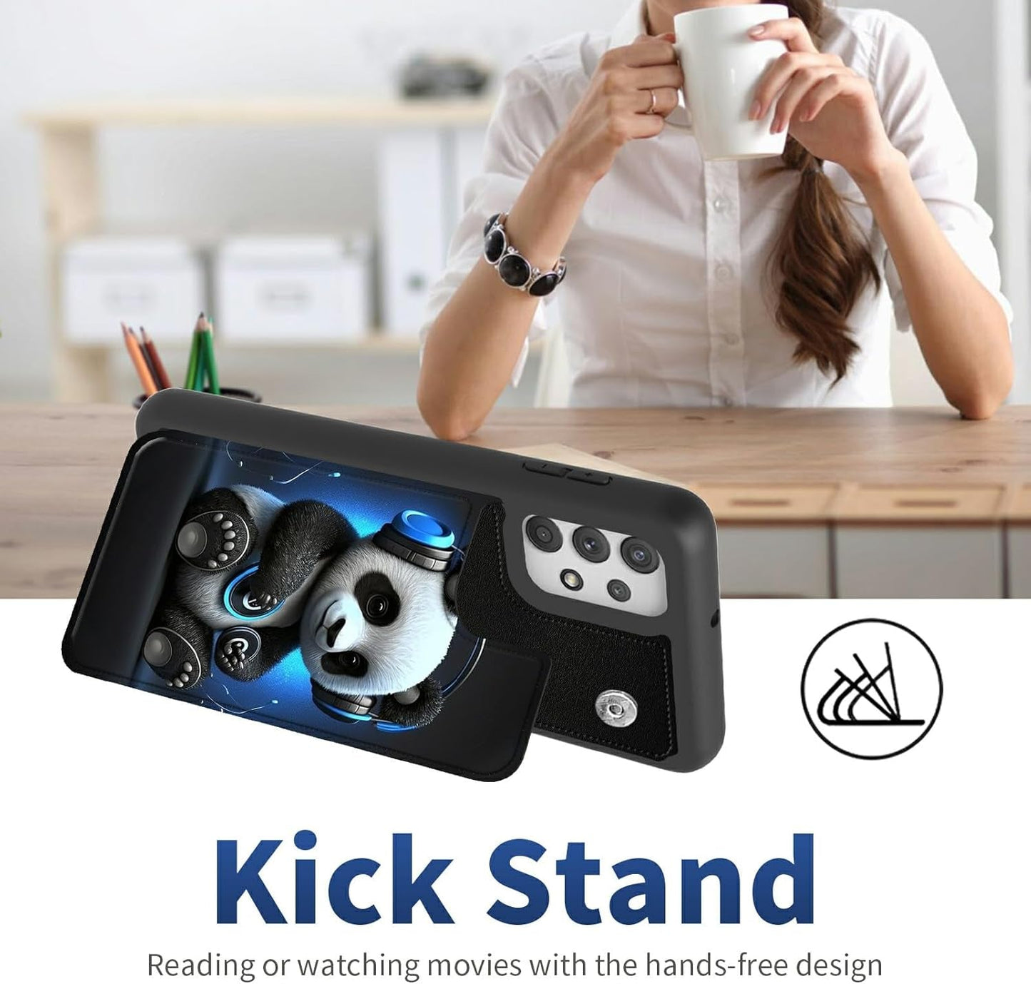 Case for Samsung 53 5G 6.5" Wallet Phone, Credit Card Holder Slots Cover & Hard PC Shockproof Soft Silicone Dual Layer Protection Flip Case for Samsung Galaxy A53 5G 2022, Panda