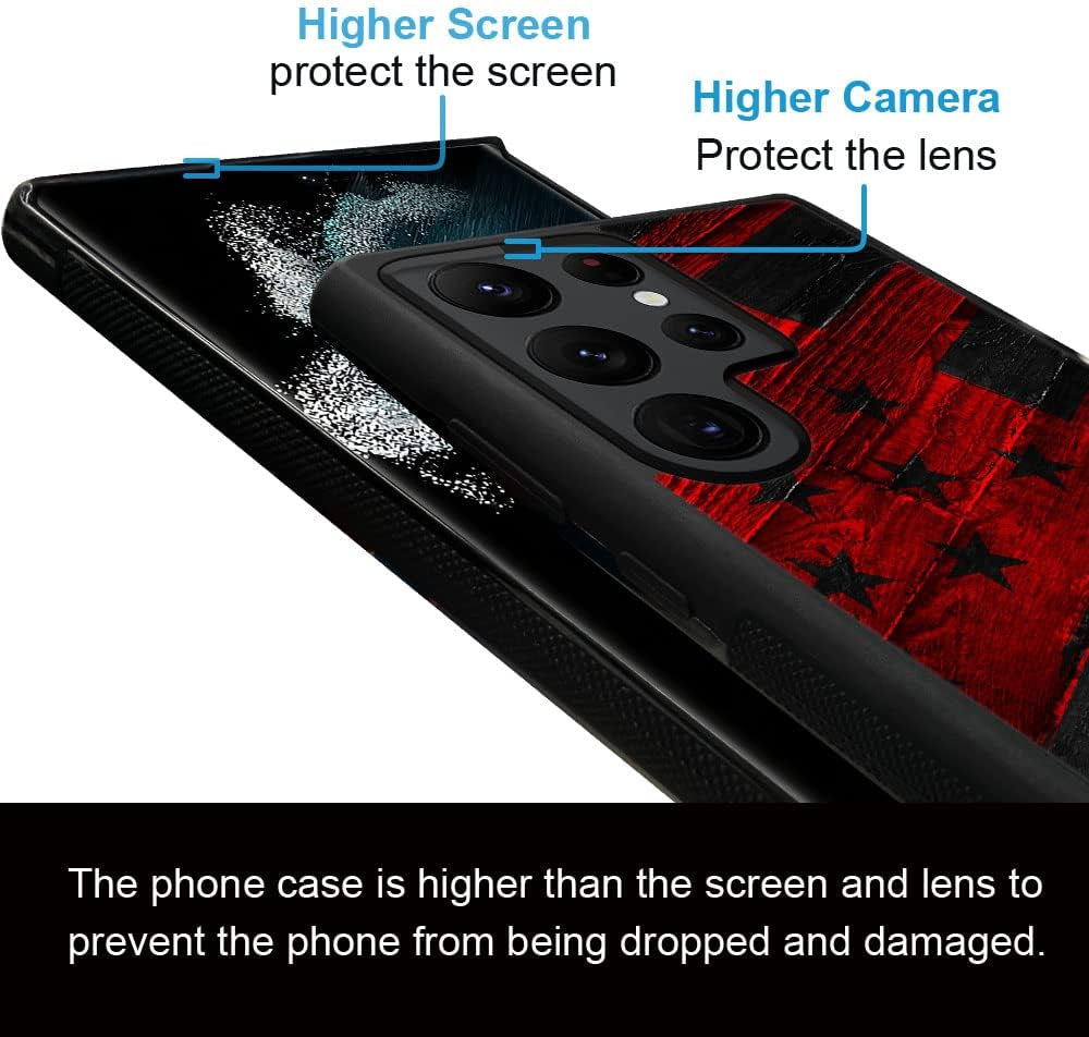 DJSOK Case Compatible with Samsung Galaxy S22 plus Case, Black Red Wood Grain American Flag Pattern Design Pattern Back+Soft Silicone Protective Case