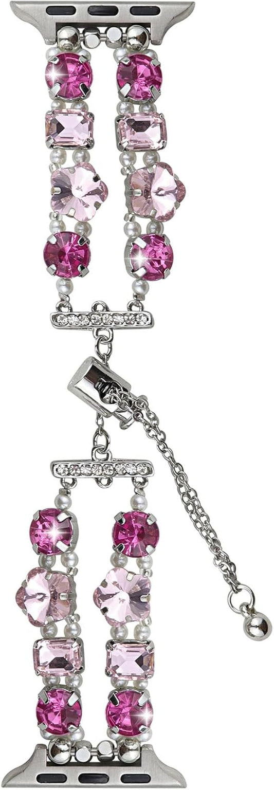 Beaded Bracelet Compatible with Apple Watch Bands 38Mm 40Mm 41Mm 42Mm 44Mm 45Mm 49Mm, Bling Diamond Jewelry Strap Fancy Adjustable Wristband for Iwatch Ultra SE Series 8 7 6 5 4 3 2 1