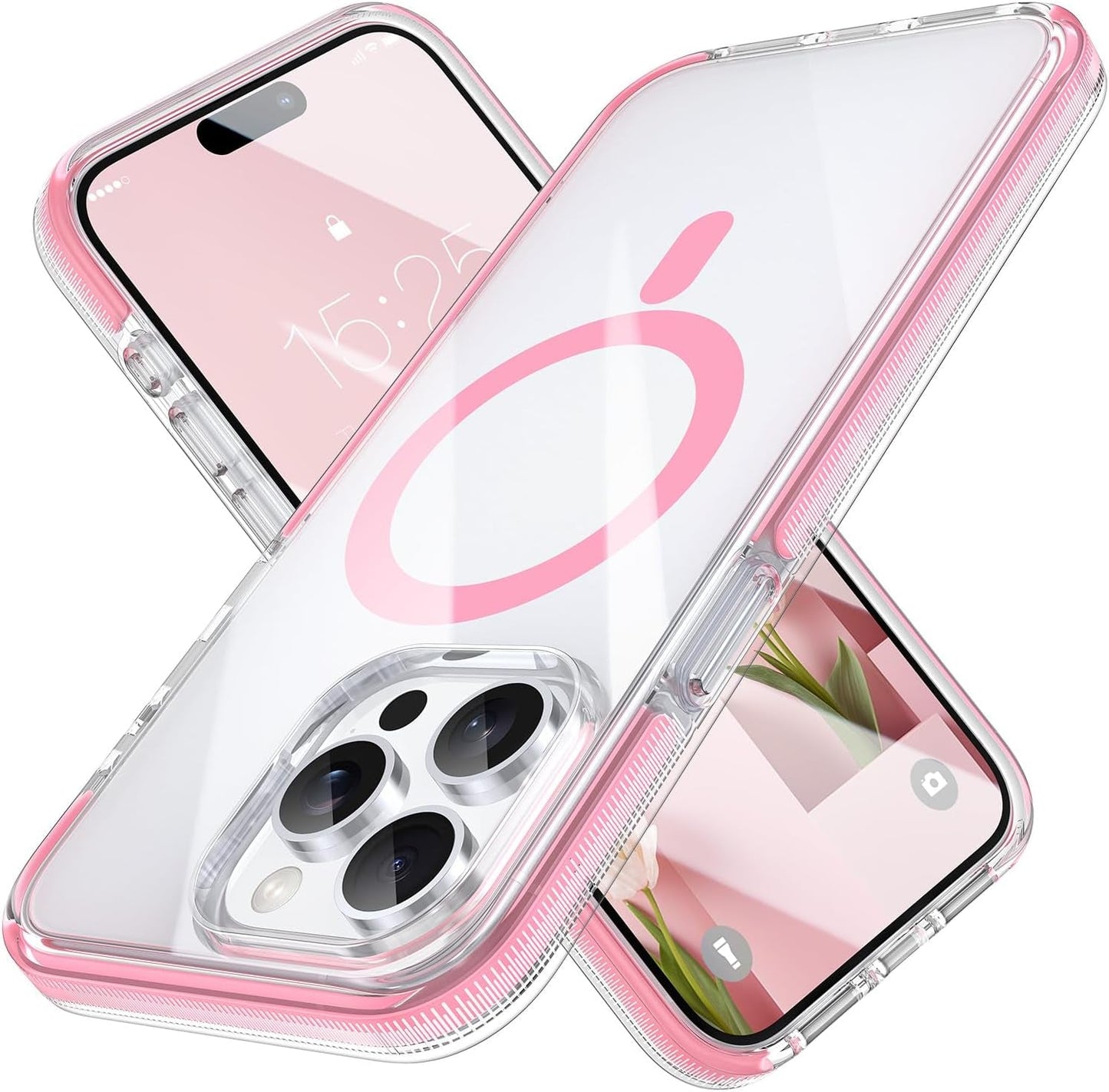 MILPROX Compatible with Iphone 15 Pro Max Case - Compatible with Magsafe - Magnetic Clear Trasparent Design - Non-Yellowing Anti-Slip - Shockproof Bumper Phone Cover - White  MILPROX Pink  