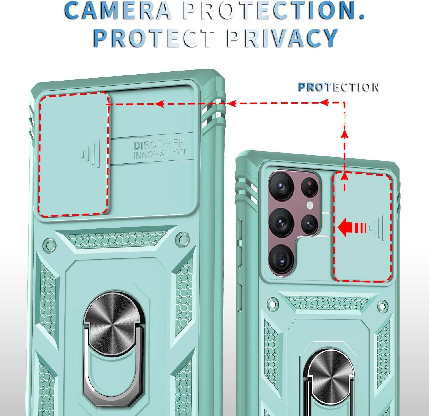 Case for Galaxy S22 Ultra, Shockproof Impact Resistant with Slide Lens Protective Cover Case for Samsung Galaxy S22 Ultra 4G/5G 6.8" (Green)