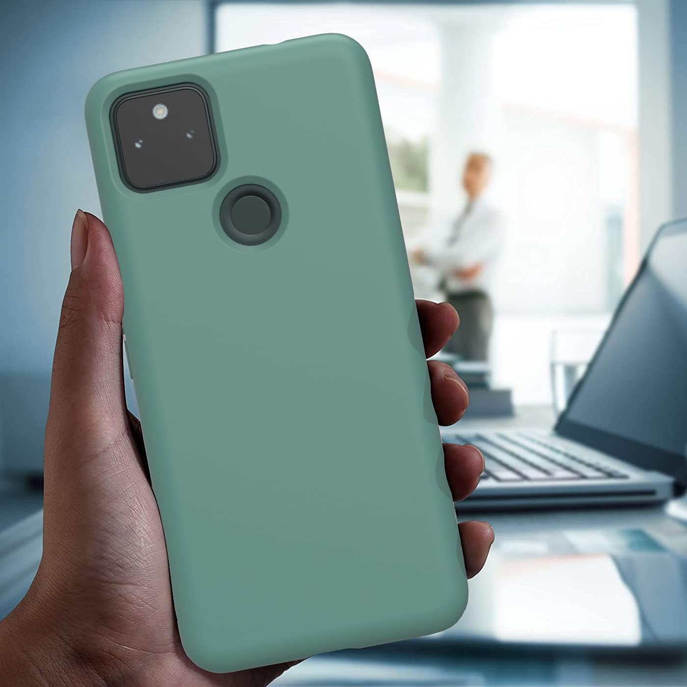 Weycolor for Google Pixel 5A 5G Case with Tempered Glass Screen Protector [2 Pack] ，Liquid Silicone Slim Soft TPU Fit Drop Protection Phone Case for Google Pixel 5A (Dark Green)  Weycolor   