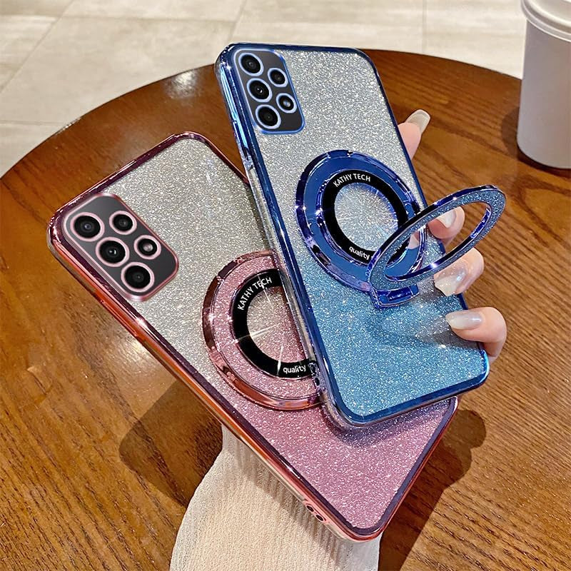 For Galaxy A53 5G Case Magnetic [Compatible with Magsafe] Wireless Glitter Sparkly Plated Kickstand Holder Shockproof Camera Lens Protector Phone Cover Case for Samsung Galaxy A53 5G-Pink