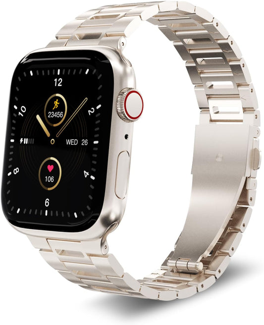 Finestone Metal Band for Apple Watch - Stainless Steel Apple Watch Band Compatible with Apple Watch 41Mm 40Mm 38Mm - Slim Hollow-Out Design Strap for Iwatch Series 9/8/7/6/5/4/3/2/1 SE Women Men Starlight