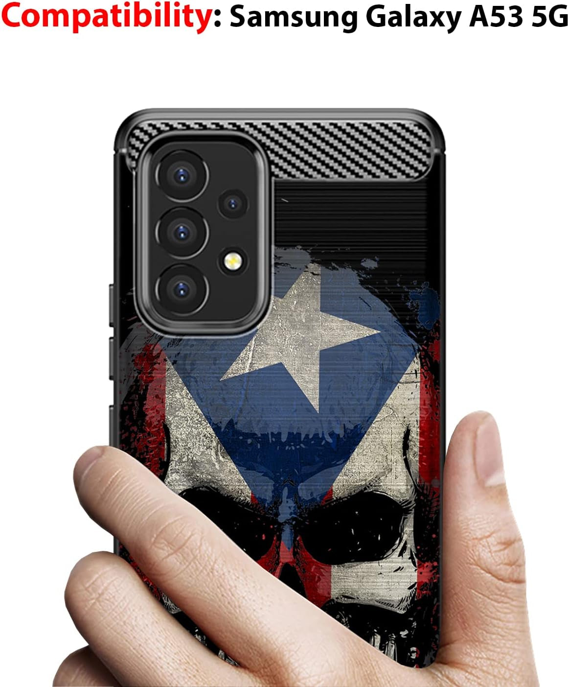 Cases on Deck Casesondeck Skull Flags Case Compatible with Samsung Galaxy A53 5G / A53 5G Case, Slim Tough Matte Design with Carbon Fiber Texture (Puerto Rico Skull)