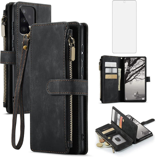 Asuwish Phone Case for Samsung Galaxy A53 5G 2022 Wallet Cover and Tempered Glass Screen Protector Leather Flip Credit Card Holder Cell Accessories Gaxaly A53 G5 Galaxies 53A SM A536U Women Men Black